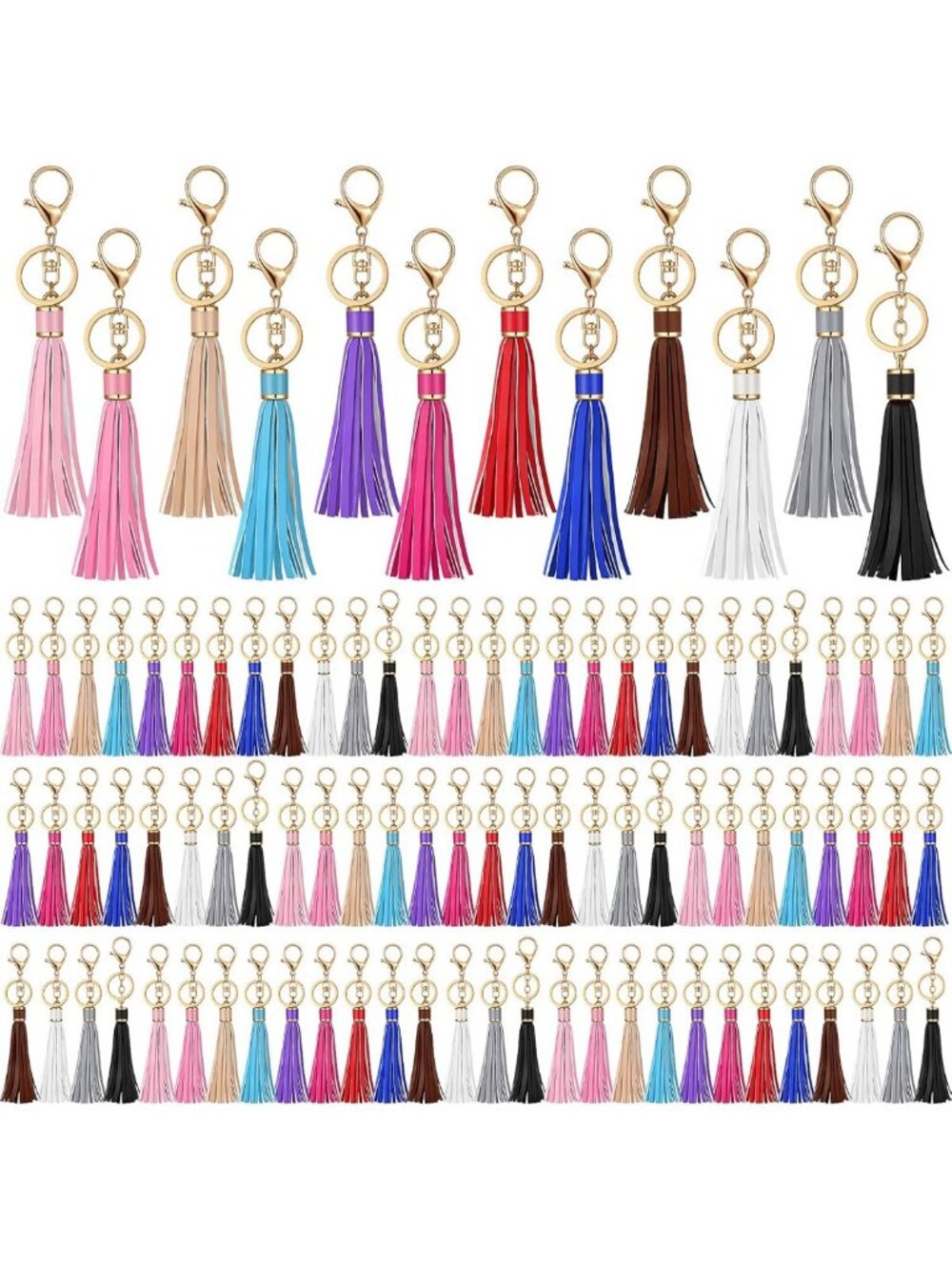 Stylish Leather Tassel Keychains for Women - PU Key Rings with Lobster Clasp